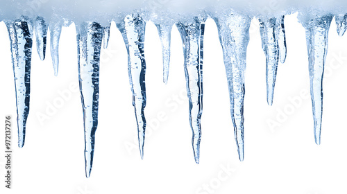 Icicles hanging isolated on white background 