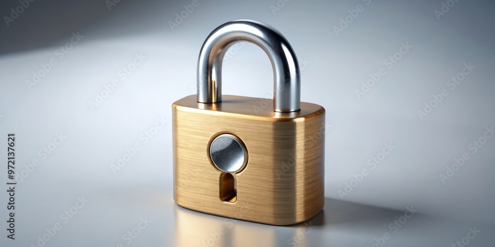 A sturdy padlock sits atop a plain surface, its compact body housing a prominent keyhole that protrudes slightly, A sturdy padlock sits atop a plain surface, its compact body housing a prominent keyhole that protrudes slightly,