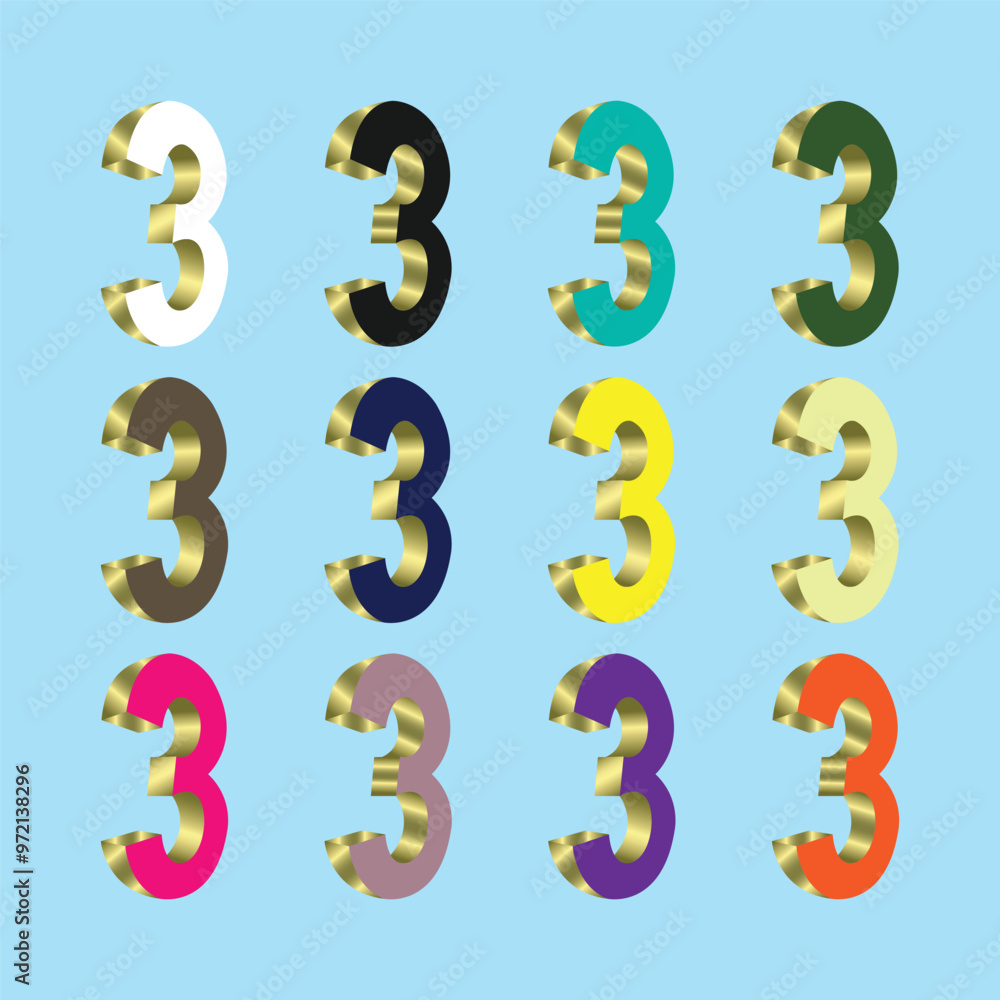 Digit 3 in multi colors,3D number 3, eps vector file, Digit 3 in multi colors,3D number 3, eps vector file,