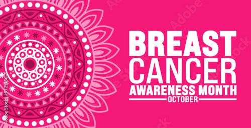 Breast Cancer Awareness Month mandala background or banner design template is observed every year in October. Holiday concept. Template for card, poster, placard, template. eps 10