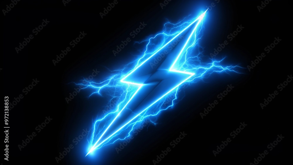 A thunderous electric blue lightning bolt cracks through the darkness, its intense energy illuminating the blackness A thunderous electric blue lightning bolt cracks through the darkness, its intense energy illuminating the blackness