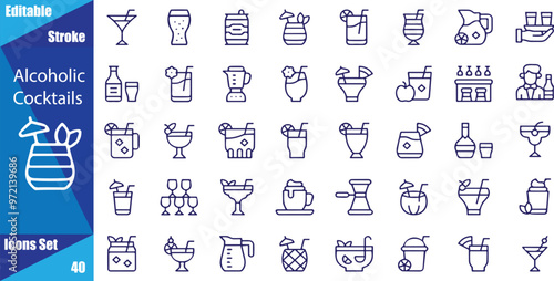 Alcoholic cocktails icons set