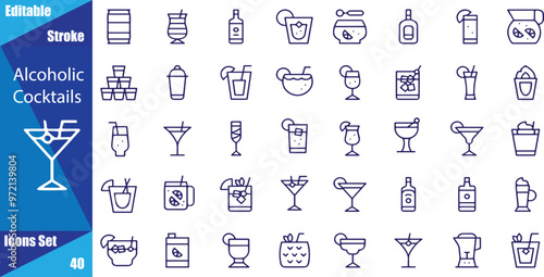 Alcoholic cocktails icons set