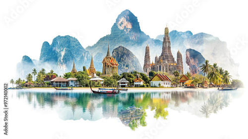 Travel collage of famous places of the Thailand, Element for Advertisement, postcard, poster