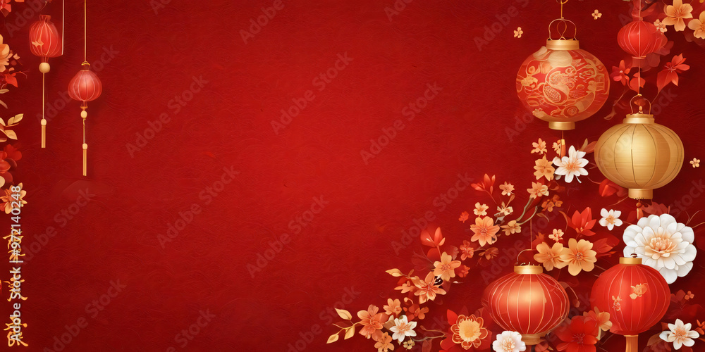 Traditional Chinese New Year Red Lanterns and Floral Decor Traditional Chinese New Year Red Lanterns and Floral Decor