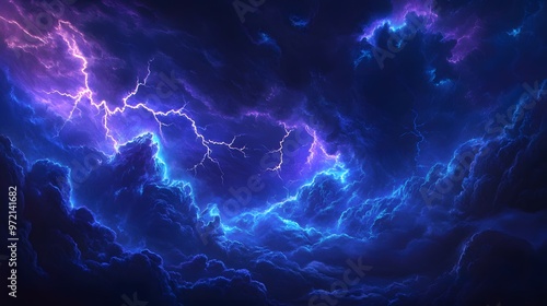 A Stormy Night Sky Illuminated by Blue and Purple Lightning