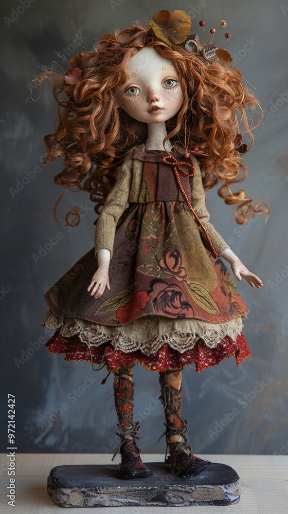 Rustic Handmade Doll with Red Curly Hair and Vintage Dress Rustic Handmade Doll with Red Curly Hair and Vintage Dress