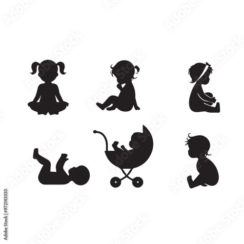 Baby silhouette. Infant vector design. Baby playing silhouette.