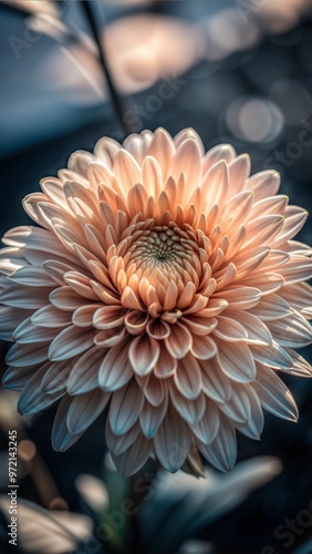 Closeup of a Vibrant Flower in Full Bloom: High-Resolution Detail of Pink and Orange Petals with Bokeh Background photo