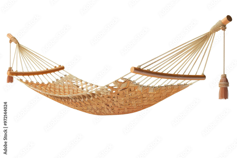 Obraz premium A relaxing woven hammock, designed for comfort, perfect for use in gardens, patios, or outdoor retreats.