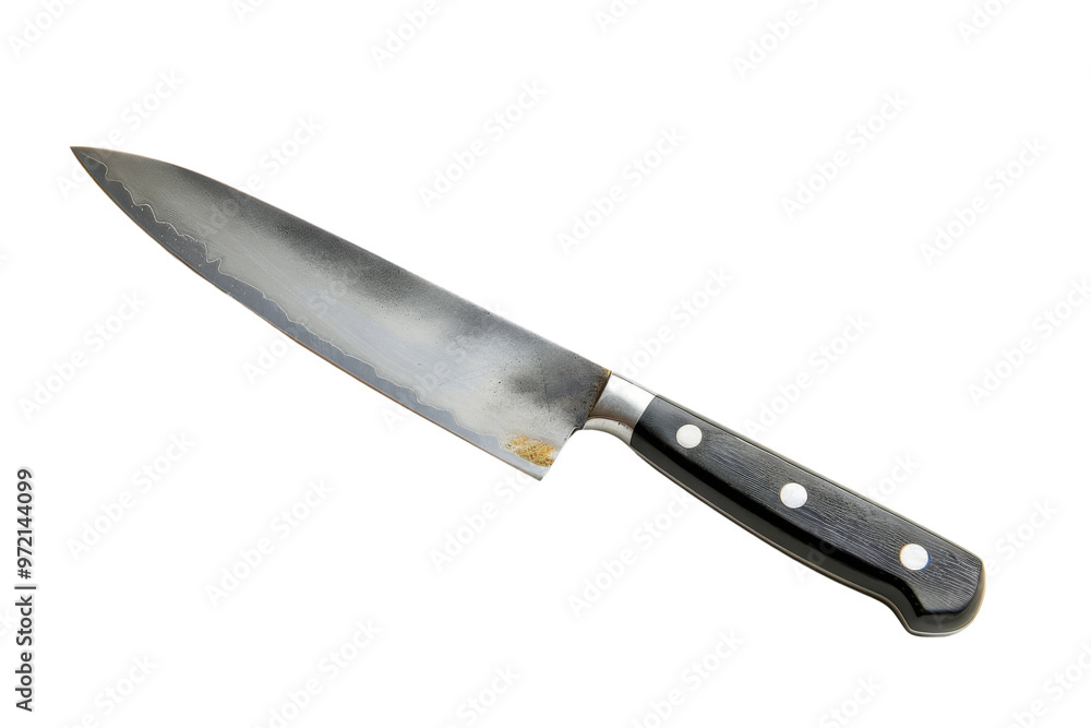 A sharp kitchen knife with a black handle, ideal for cooking, preparing ingredients, and enhancing culinary skills. A sharp kitchen knife with a black handle, ideal for cooking, preparing ingredients, and enhancing culinary skills.