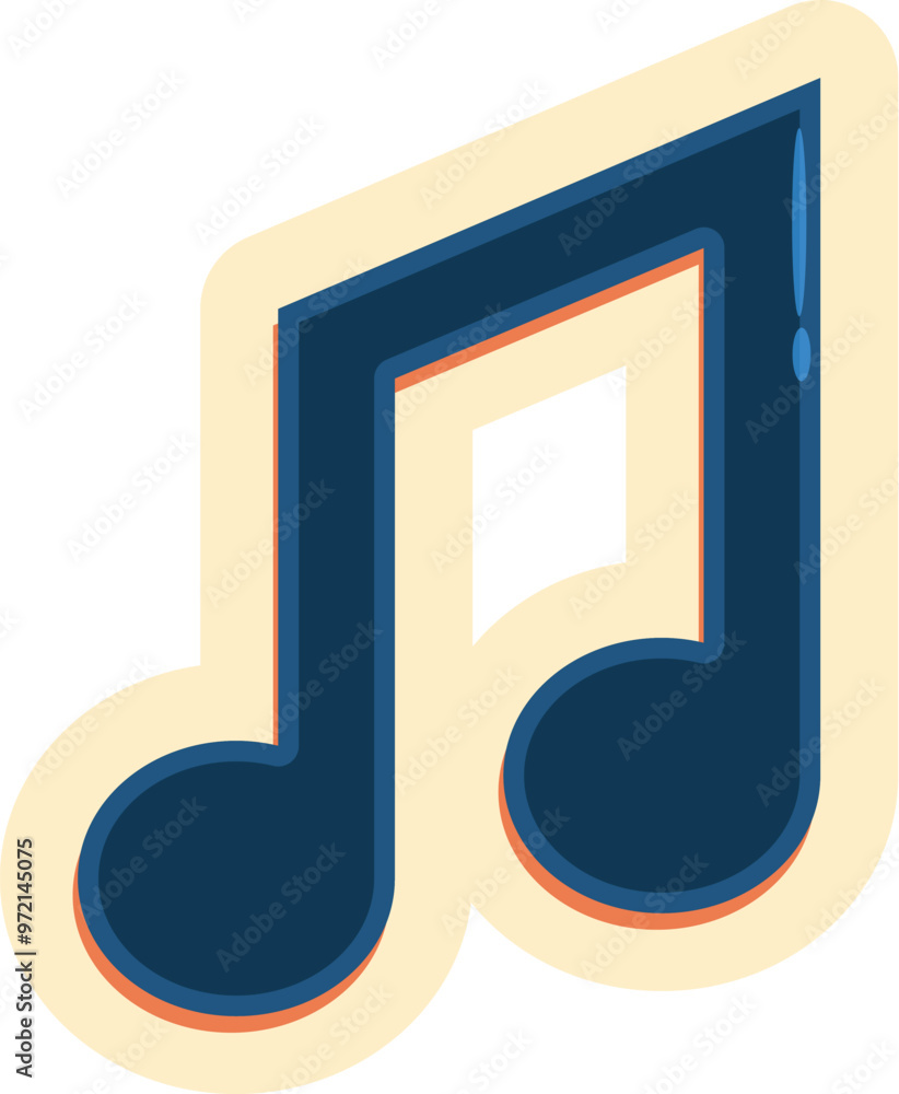 Blue eighth note with orange and yellow outlines floats over a yellow background Blue eighth note with orange and yellow outlines floats over a yellow background