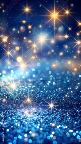 Glowing Sparkles on a Dark Blue Background: Magical Closeup of Glitter with Twinkling Light and Ethereal Depth photo