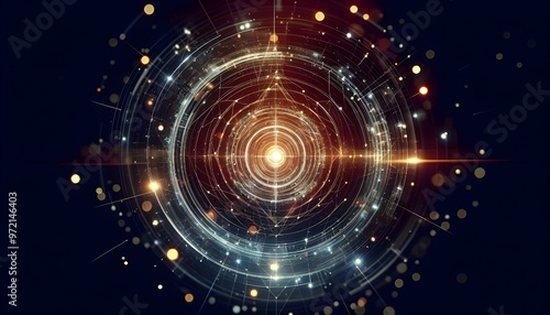 An abstract glowing light pattern against a dark backdrop, concept of futuristic technology.