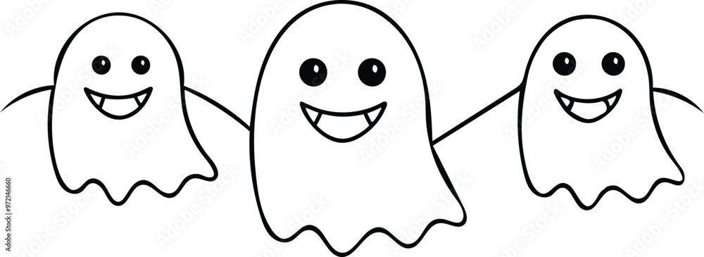 Obraz premium Halloween ghosts line art with editable vector collections