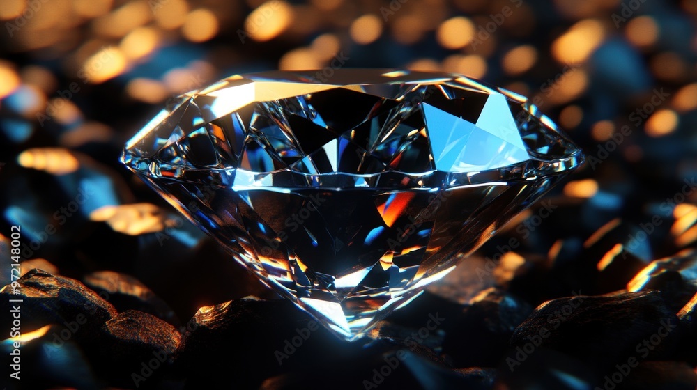 A sparkling diamond rests on a textured surface, showcasing its brilliance and clarity. A sparkling diamond rests on a textured surface, showcasing its brilliance and clarity.