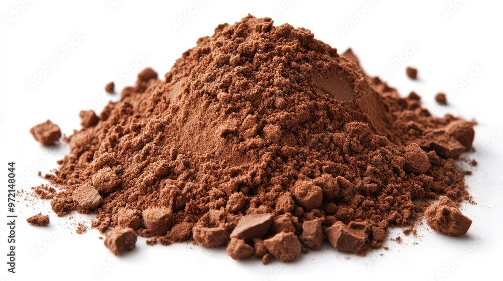 A rich brown heap of cocoa powder on a clean white background, perfect for baking and ingredient-focused visuals A rich brown heap of cocoa powder on a clean white background, perfect for baking and ingredient-focused visuals