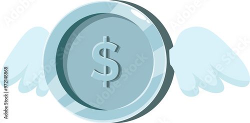 Silver coin with wings flying away representing losing money or investments