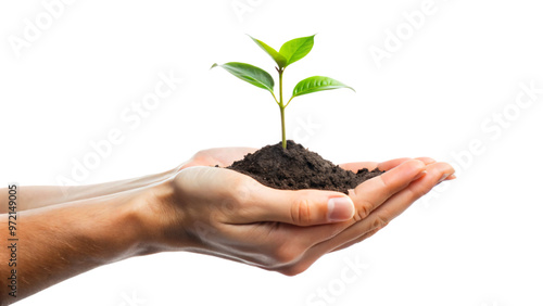 Plant in hand, hands holding a plant, plant in hands, young seedling growing in hand, a symbol of new life and nature's growth