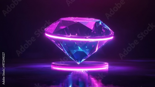 A glowing diamond with neon accents, set against a dark background.