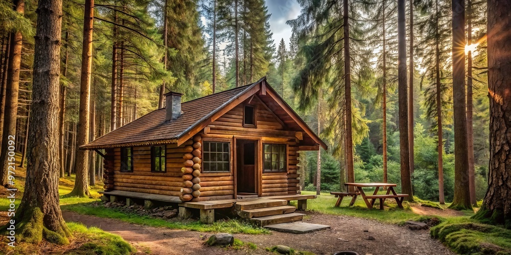 Escape to this secluded woodland retreat, where the rustic charm of a wooden cabin meets the serenity of Escape to this secluded woodland retreat, where the rustic charm of a wooden cabin meets the serenity of
