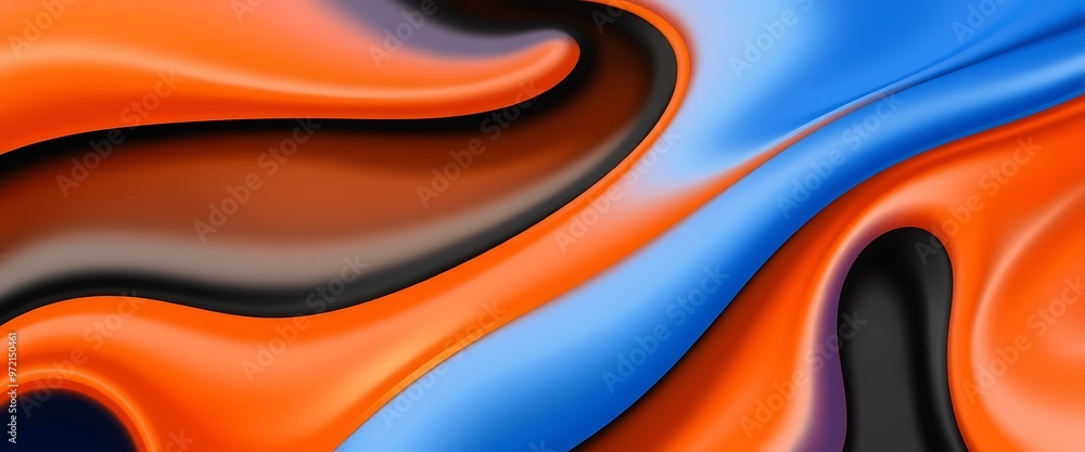 Vibrant abstract waves of orange, blue, and black blending together in fluid motion, creating a dynamic and colorful composition Vibrant abstract waves of orange, blue, and black blending together in fluid motion, creating a dynamic and colorful composition