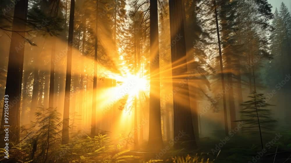 Golden Rays Through Ancient Redwood Forest: A majestic scene of a sunbeam bursting through the towering redwoods, casting an ethereal glow on the misty forest floor. This image evokes a sense of wonde Golden Rays Through Ancient Redwood Forest: A majestic scene of a sunbeam bursting through the towering redwoods, casting an ethereal glow on the misty forest floor. This image evokes a sense of wonde