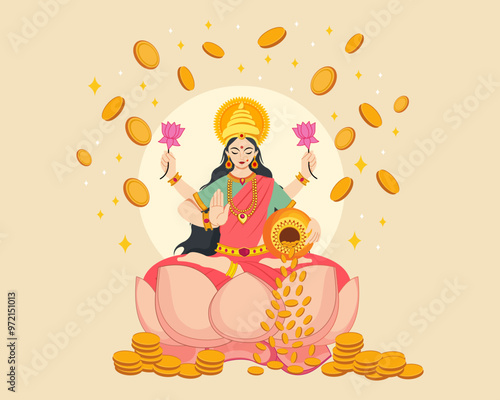 goddess Laxmi with golden coins indian festival dhanteras happy diwali