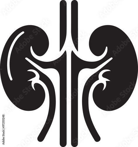 kidney icon, black and white flat vector .
