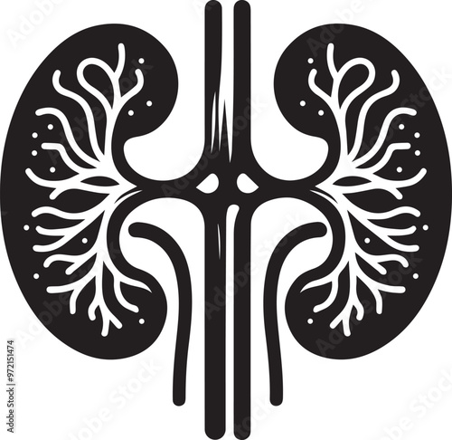 kidney icon, black and white flat vector .