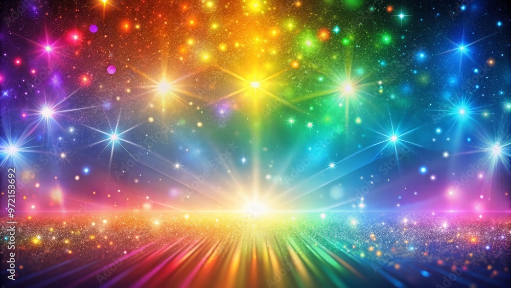 Fototapeta premium • Holographic rainbow gradients radiate colorful light, showered with sparkling sparkles that glimmer beneath a