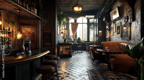 Wallpaper Mural A cozy bar interior with elegant decor, plants, and a welcoming atmosphere. Torontodigital.ca