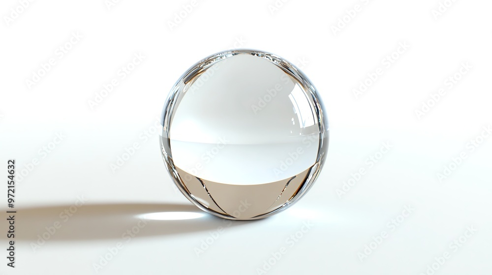 A 3d render of a clear glass sphere on a white surface with a reflection of the surface. A 3d render of a clear glass sphere on a white surface with a reflection of the surface.