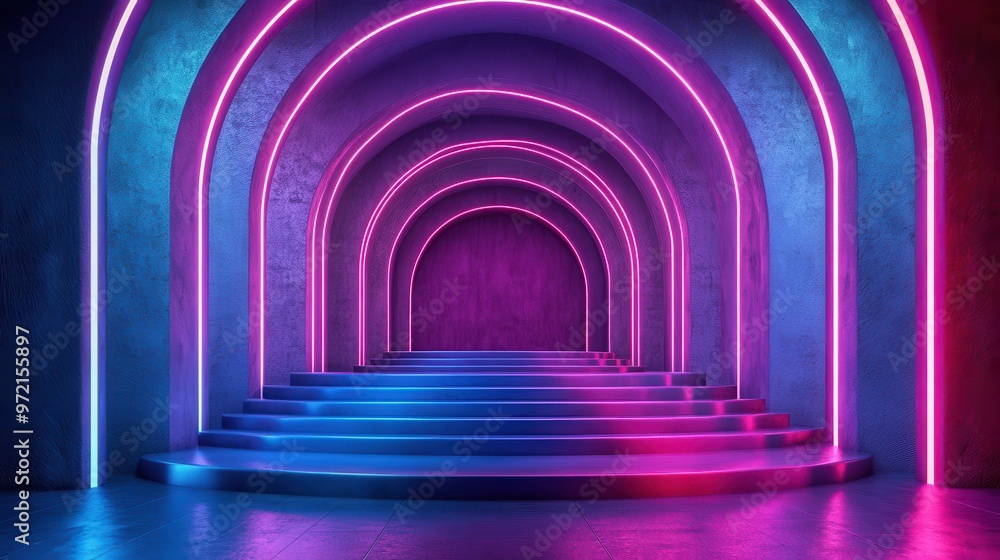 Neon Glow Steps in an Archway. Neon Glow Steps in an Archway.