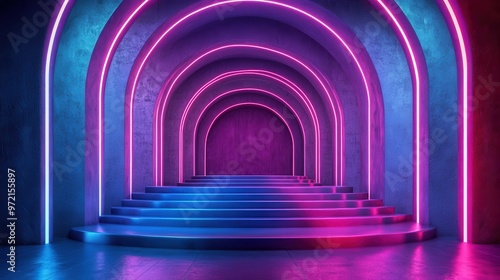 Neon Glow Steps in an Archway.