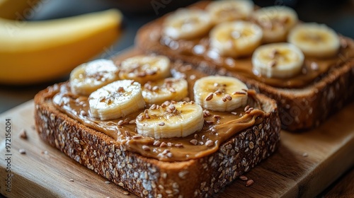 Almond Butter Spread on Whole Grain Bread: Perfect for Healthy Breakfast or Snack Options photo