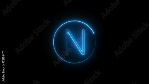 Blue Neon Letter Font Sign Illustration on Black Background.