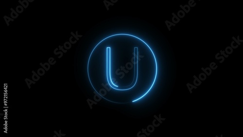 Blue Neon Letter Font Sign Illustration on Black Background.