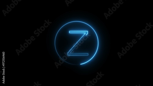 Blue Neon Letter Font Sign Illustration on Black Background.