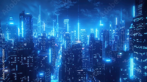 Wallpaper Mural A futuristic cityscape illuminated by blue lights, showcasing advanced architecture and technology. Torontodigital.ca
