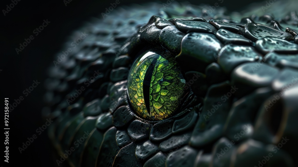 Fototapeta premium Close-up of a snake's eye, showcasing intricate scales and vibrant colors.