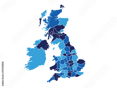 England map on white background. All countries in England Modern color. Can use for printing, website, presentation element, textile. World map vector illustration, high-resolution, travel.