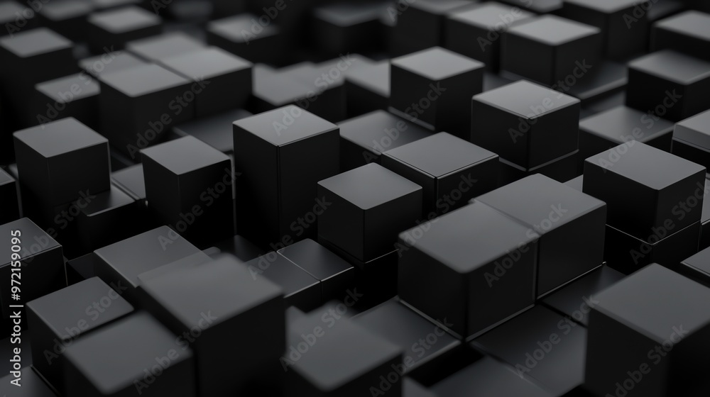 Abstract black and white geometric pattern with 3D cubes.