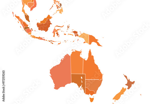 Australia map on white background. All countries in Australia different colors. Can use for printing, website, presentation element, textile. World map vector illustration, high-resolution, travel.