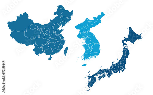 East Asia map on white background. countries in East Asia Modern color. Can use for printing, website, presentation element, textile. World map vector illustration, high-resolution, travel.