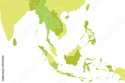 Asia map on white background. All countries in Asia different colors. Can use for printing, website, presentation element, textile. World map vector illustration, high-resolution, travel.