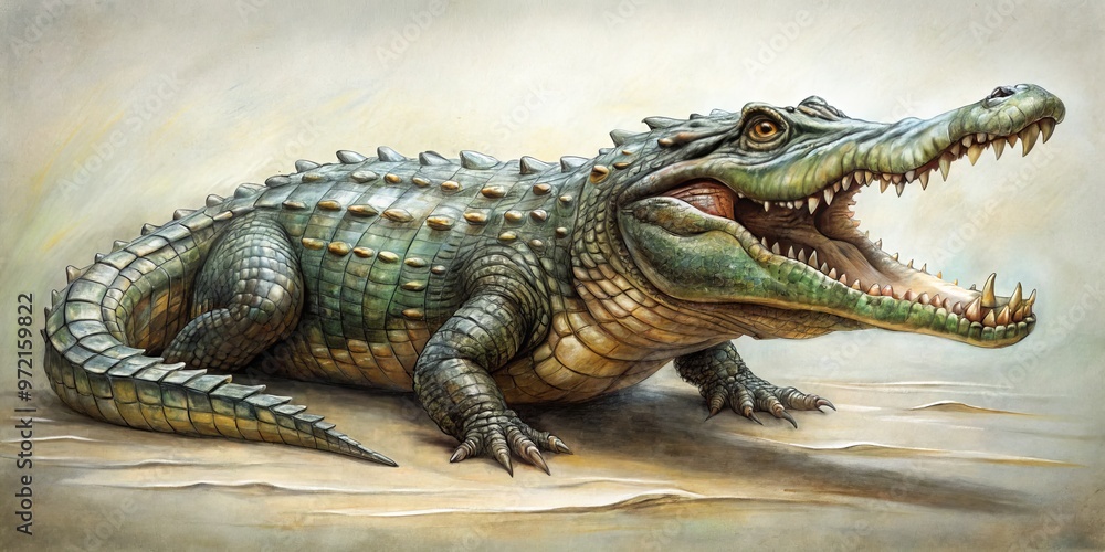 Naklejka premium Pencils and charcoal merge to conjure a beast with skin like rough-hewn stone, eyes like darkest night.