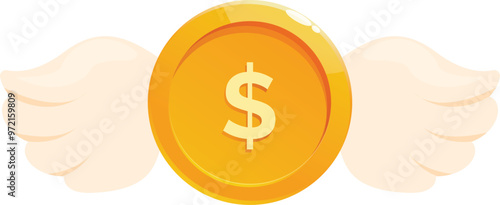 Gold coin with wings is flying, representing the concept of easy money