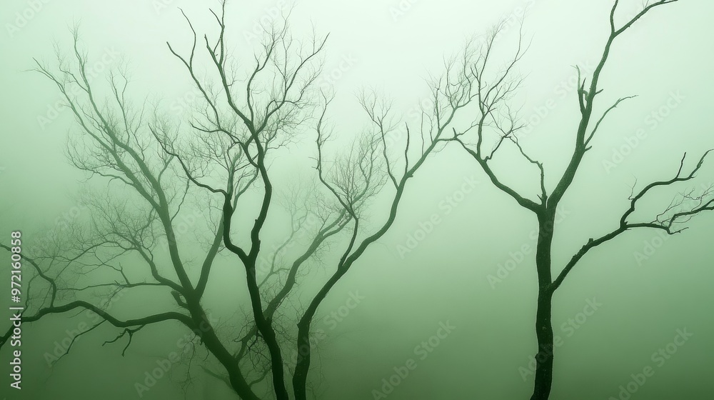 Background with abstract dark misty forest scene at dusk with tall trees design for Halloween Background with abstract dark misty forest scene at dusk with tall trees design for Halloween