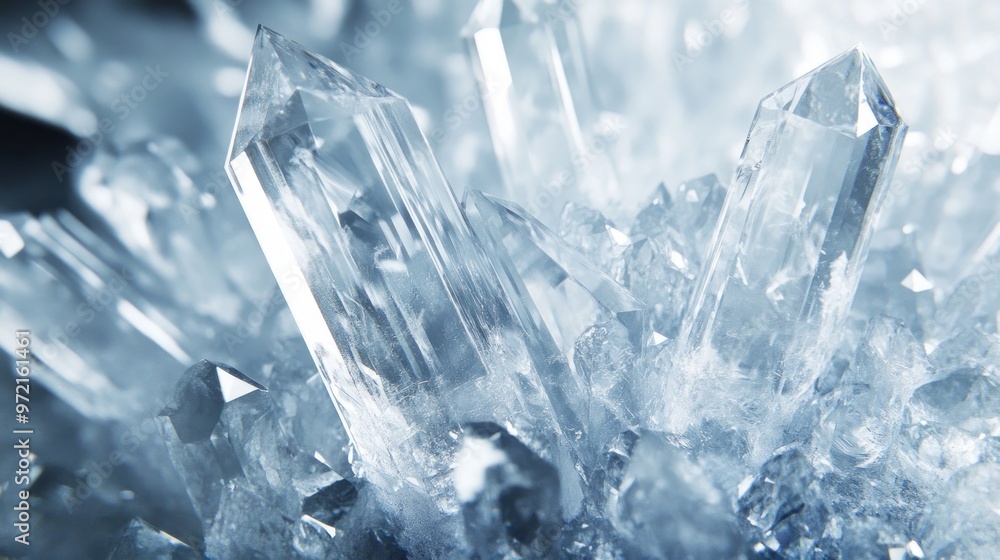 Close-up of sparkling clear crystals forming a natural mineral cluster. Close-up of sparkling clear crystals forming a natural mineral cluster.